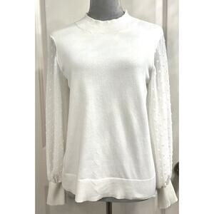 Vince Camuto Sweater Womens White Sm Clip Polka Dot Popcorn Long Sleeve Pullover